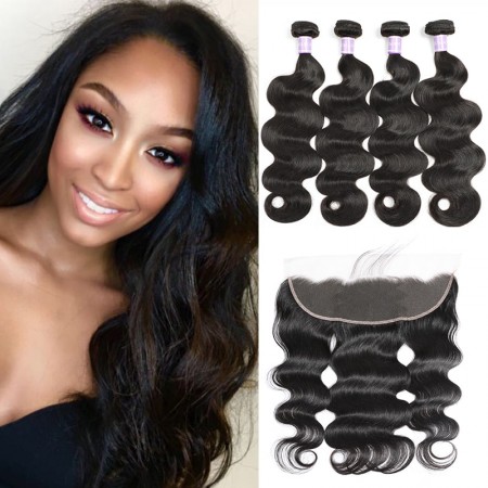 4 Bundles Brazilian Body Wave With 4x13 Lace Frontal Closure