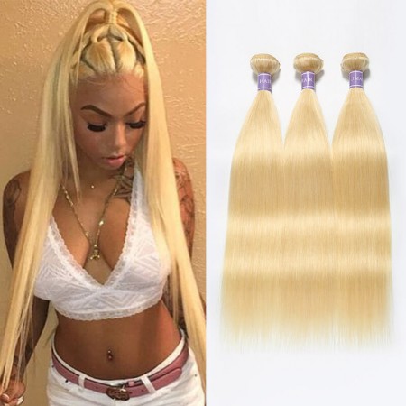 613 Blonde Sew In Weave 3 Bundles Peruvian Straight Hair 