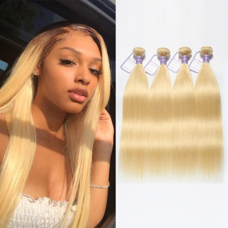  613 Weave Blonde Hair 4 Bundles Straight Peruvian Hair 