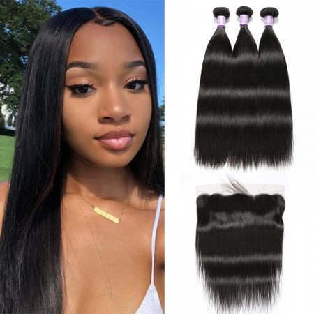 Straight 3 Bundles Hair Weave With 