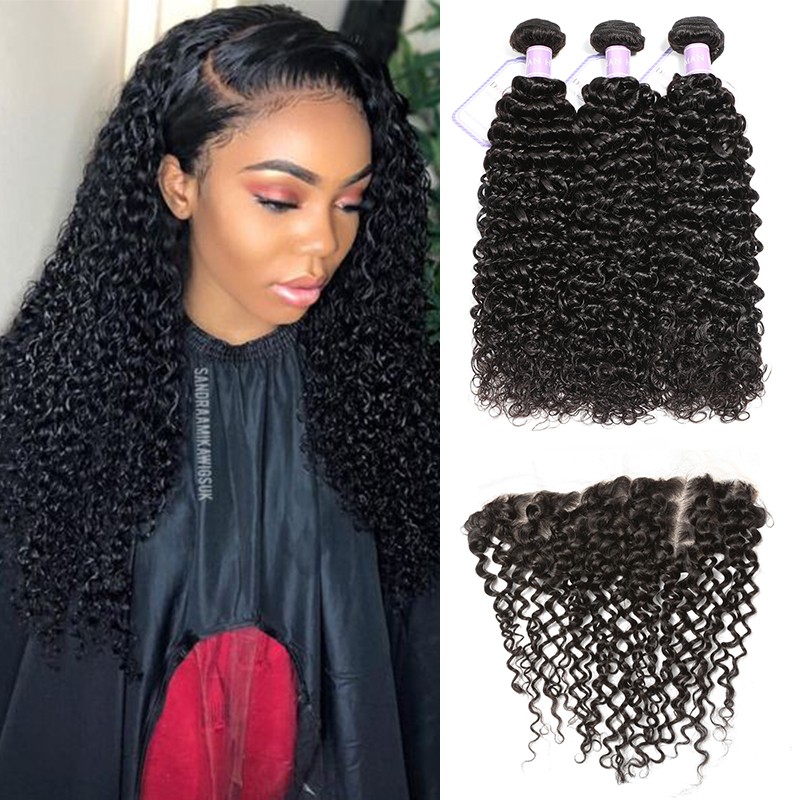 Malaysian Curly Weave Human Hair Bundles With Lace Frontal Free Part  Closure | DSoar Hair