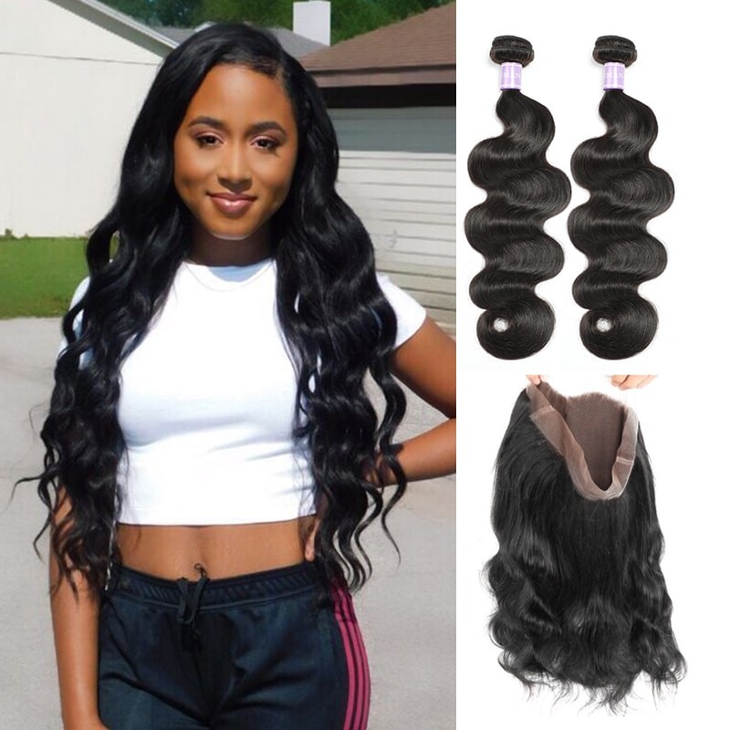 frontal lace closure with 2 bundles