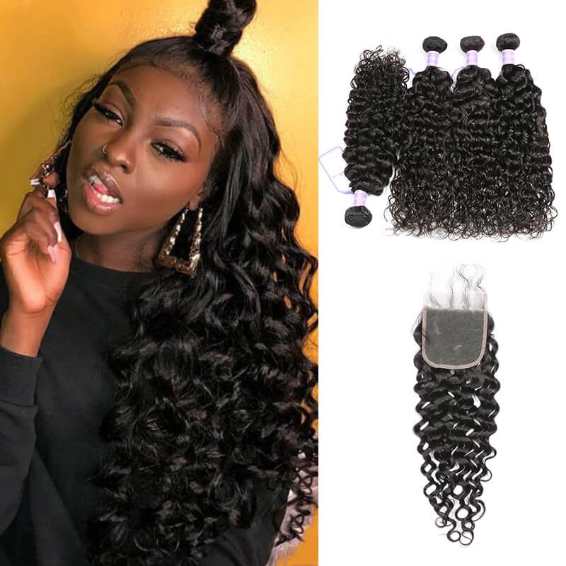 Dsoar Hair Peruvian Natural Wave Hair 4 Bundles With Lace