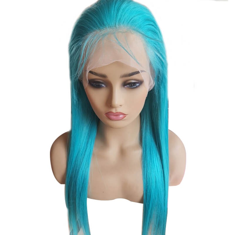 DSoar Hair Blue Wig Lace Front Straight Free Part Human Hair Wig