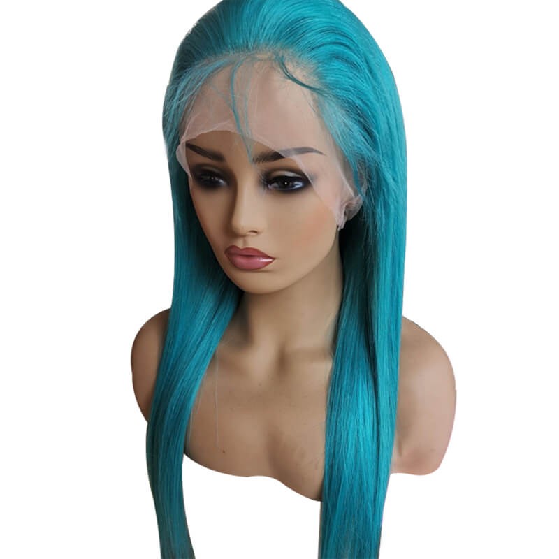 DSoar Hair Blue Wig Lace Front Straight Free Part Human ...