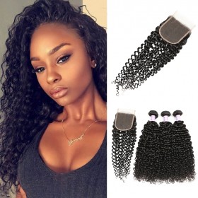 DSoar Hair 3 Bundles Brazilian Jerry Curly Hair Weave With Closure