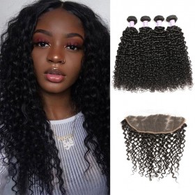 DSoar Hair Brazilian 4 Bundles Curly Hair 8"-26" Weave With 4"*13" Closure
