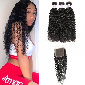 DSoar Hair 3pcs Malaysian Jerry Curly Hair Wefts With Closure