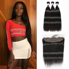 DSoar Hair 3 Bundles Straight Human Hair With Lace Frontal Closure 13x4 inch