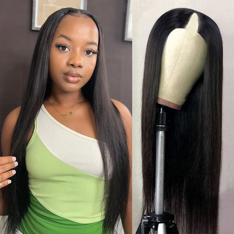 Dsoar Hair Straight Human Hair Natural Color Glueless No Lace V Part Wig Beginner Friendly