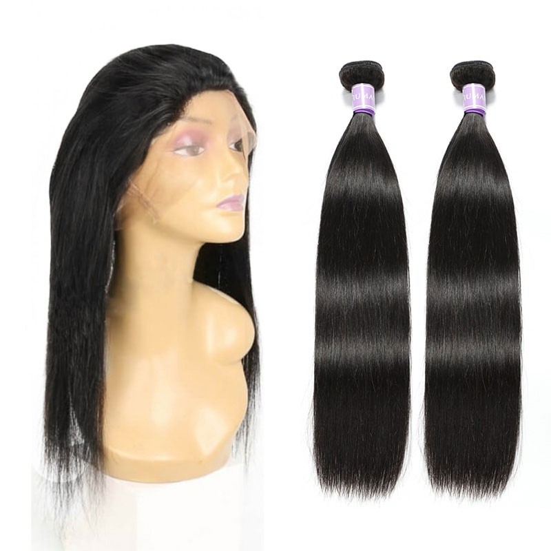 Indian Straight Virgin Human Hair 2 Bundles with 360 Lace Frontal