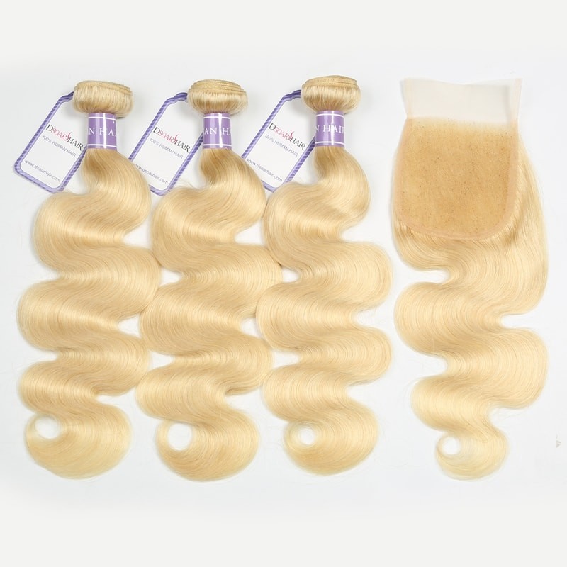 DSoar Hair Peruvian Hair Body Wave 3 Bundles With Closure 613 Blonde Human Hair	