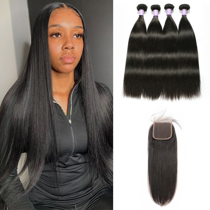 Indian 4 Bundles With Lace closure