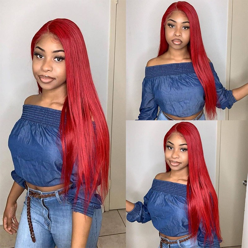 DSoar Hair Straight Lace Front Red Hair Pre-plucked Wigs With Baby Hair