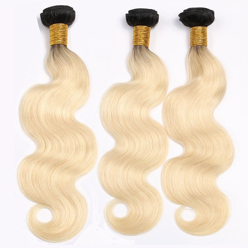 DSoar Brazilian Body Wave Hair 3 Bundles Blonde Hair With Dark Roots T1B/613 Ombre Virgin Hair