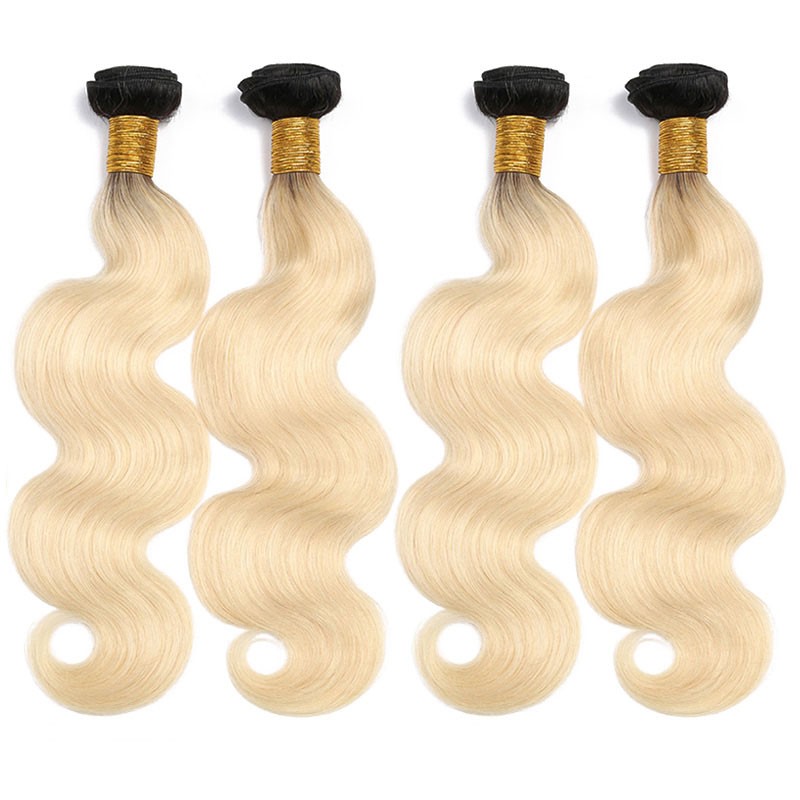 DSoar Two Tone Ombre Hair Blonde With Black Roots Malaysian Body Wave 4 Bundles