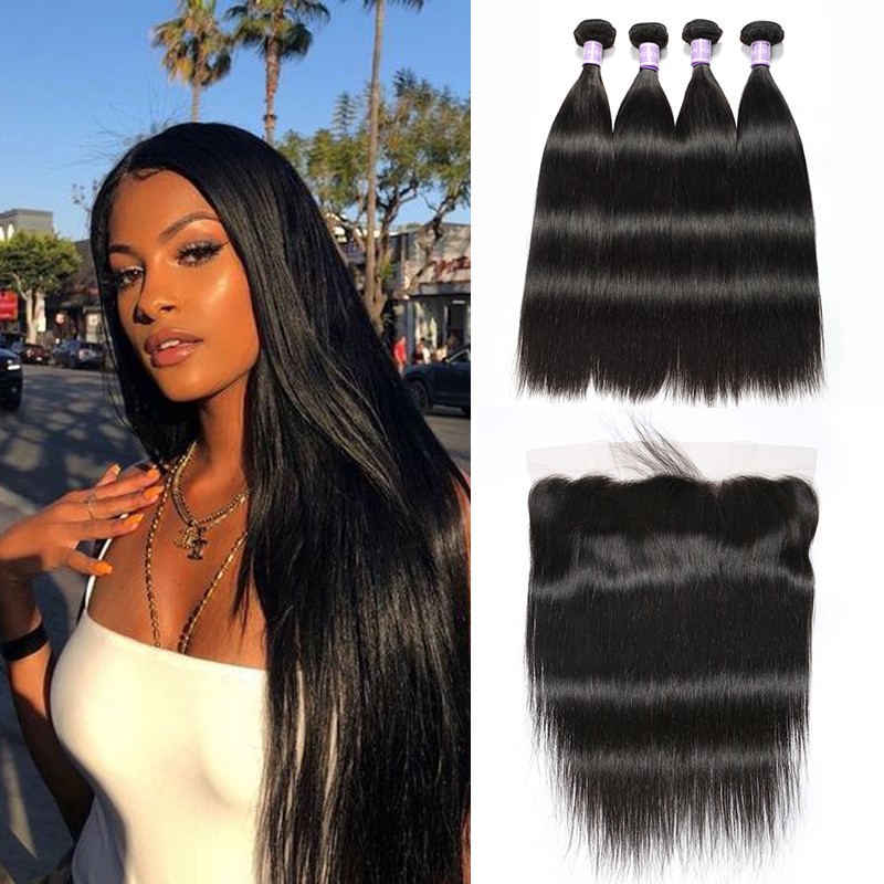 Brazilian Straight Hair 4 Bundles With Lace Frontal