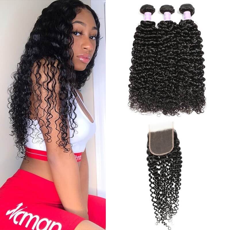 DSoar Hair 3pcs Malaysian Jerry Curly Hair Wefts With Closure