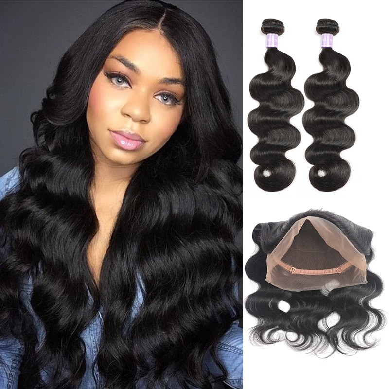 DSoar Hair Malaysian 2 Bundles Body Wave Virgin Human Hair With 360 Lace Frontal