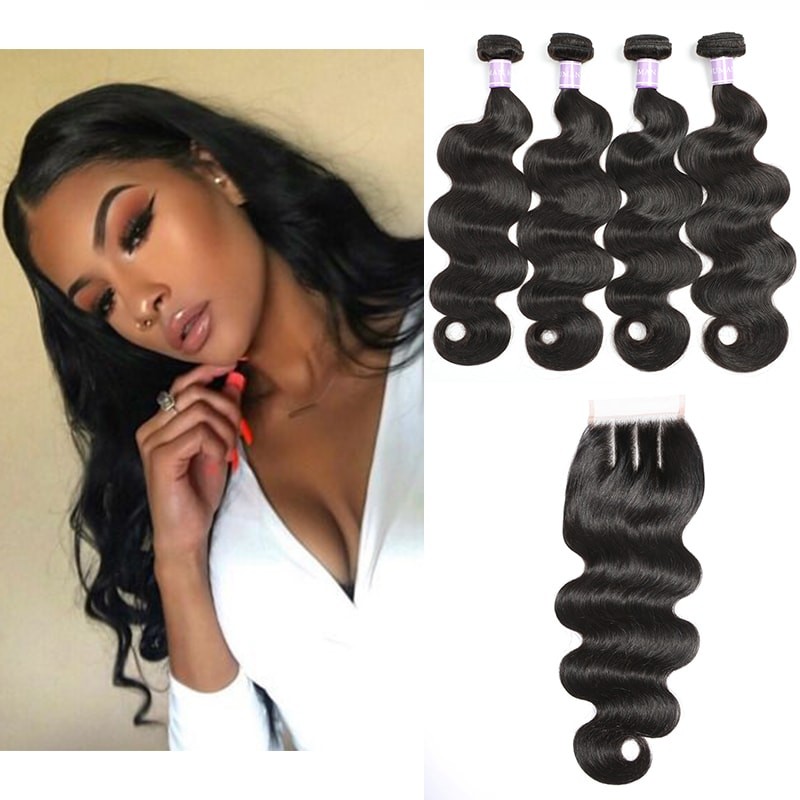 DSoar Hair Malaysian Body Wave 4 Bundles With Closure