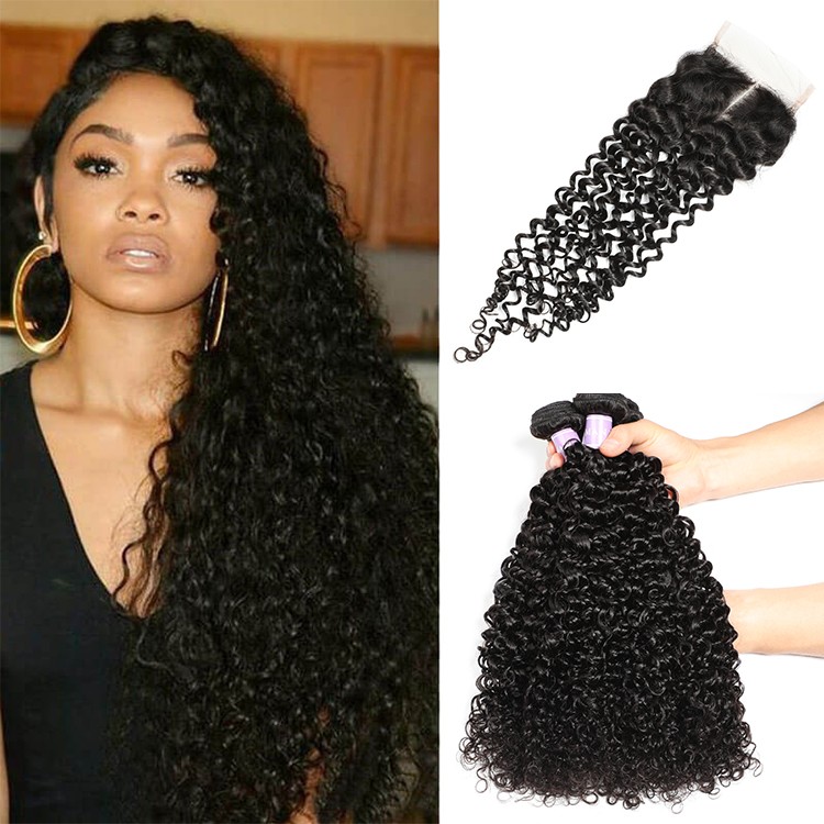 DSoar Hair 4 Bundles Peruvian Jerry Curly Hair Extensions With Closure