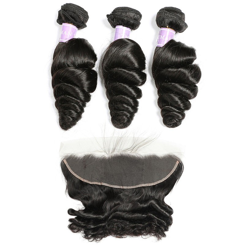 DSoar Hair Loose Wave Weave 3 Bundles And Lace Frontal Virgin Remy Hair