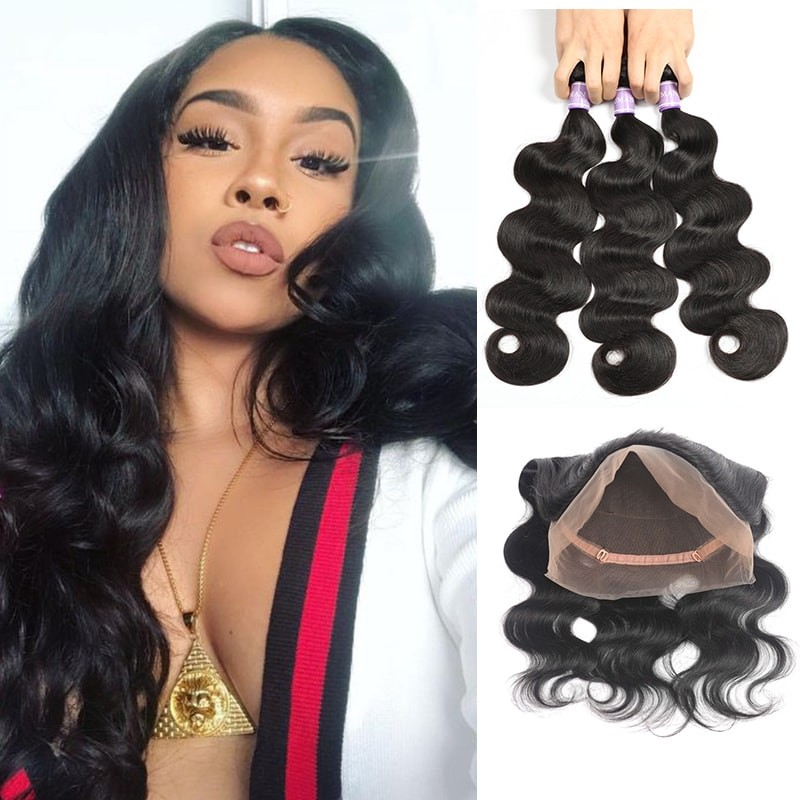 DSoar Hair Malaysian Body Wave Hair 360 Lace Frontal With 3 Bundles Sew In