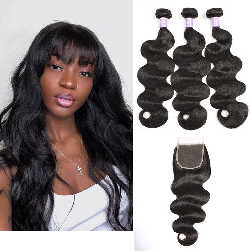 DSoar Hair Malaysian Body Wave Lace Closure With 3pcs Human Hair Weave