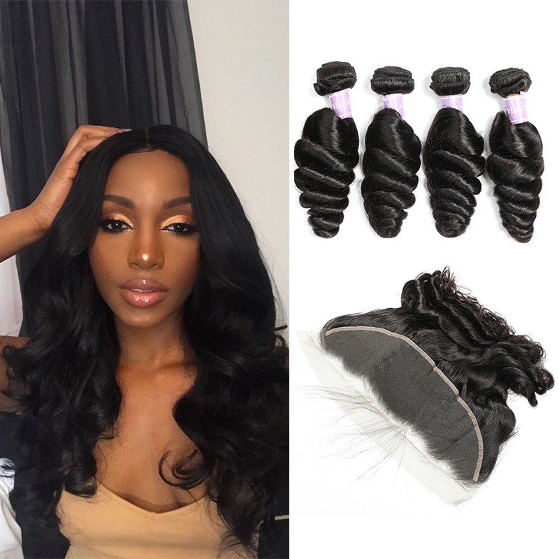Malaysian Loose Wave Hair Weave Lace Frontal Closure 