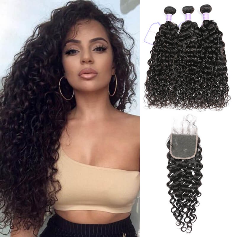 Dsoar Hair Indian Natural Wave Sew In 3 Bundles With Lace Closure 4x4 Inch