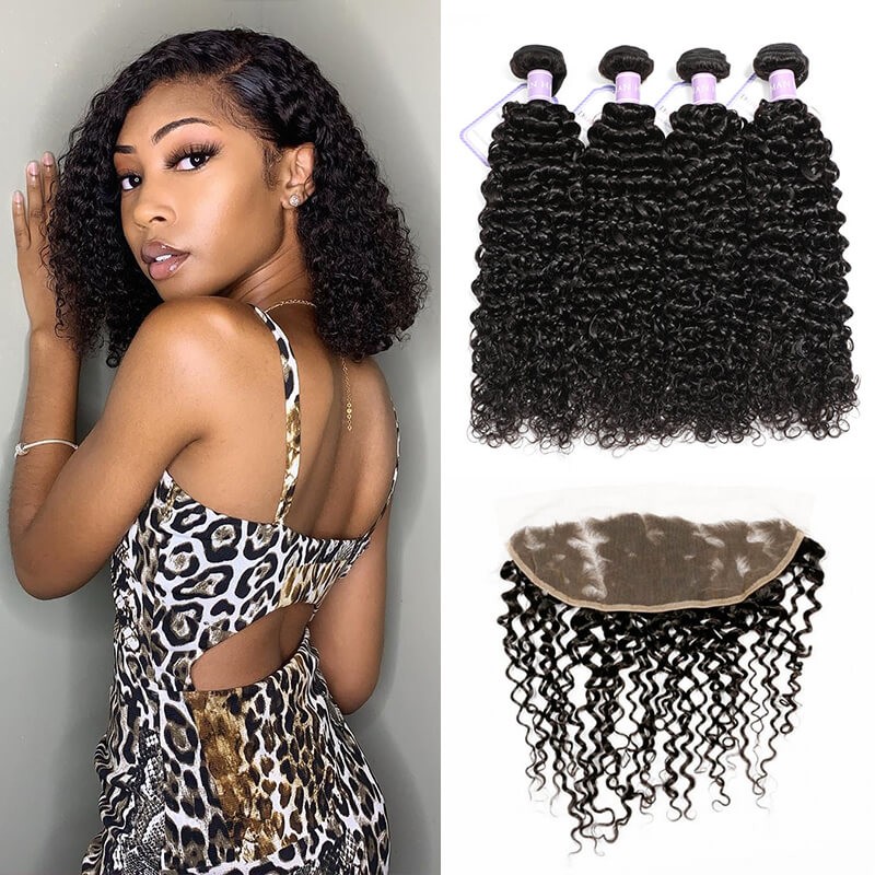 DSoar hair Peruvian curly hair lace frontal closure with 4 bundles sew in weave
