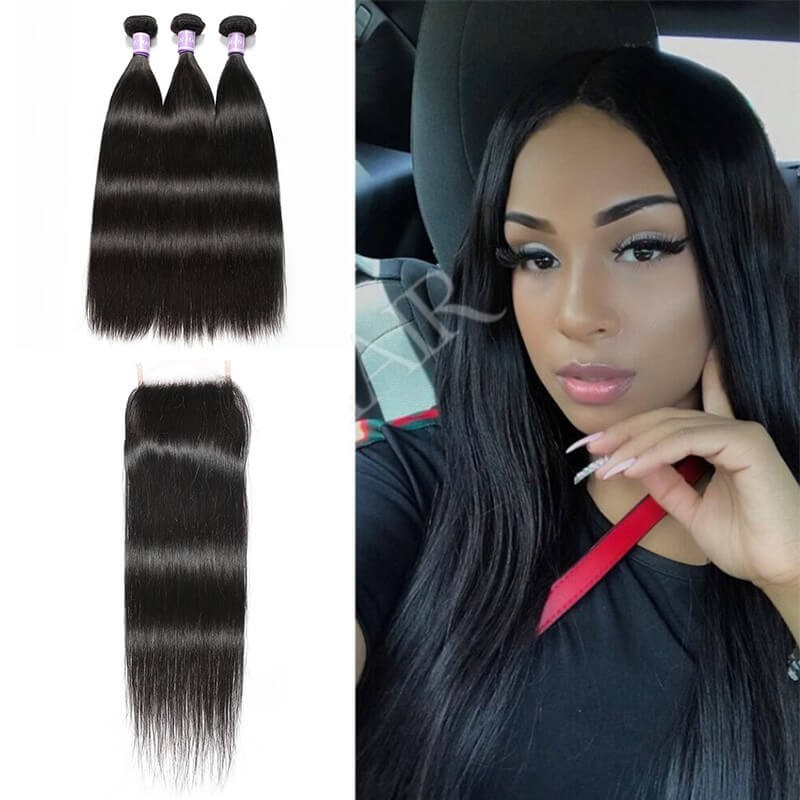 Straight hair bundles sew in with lace closure
