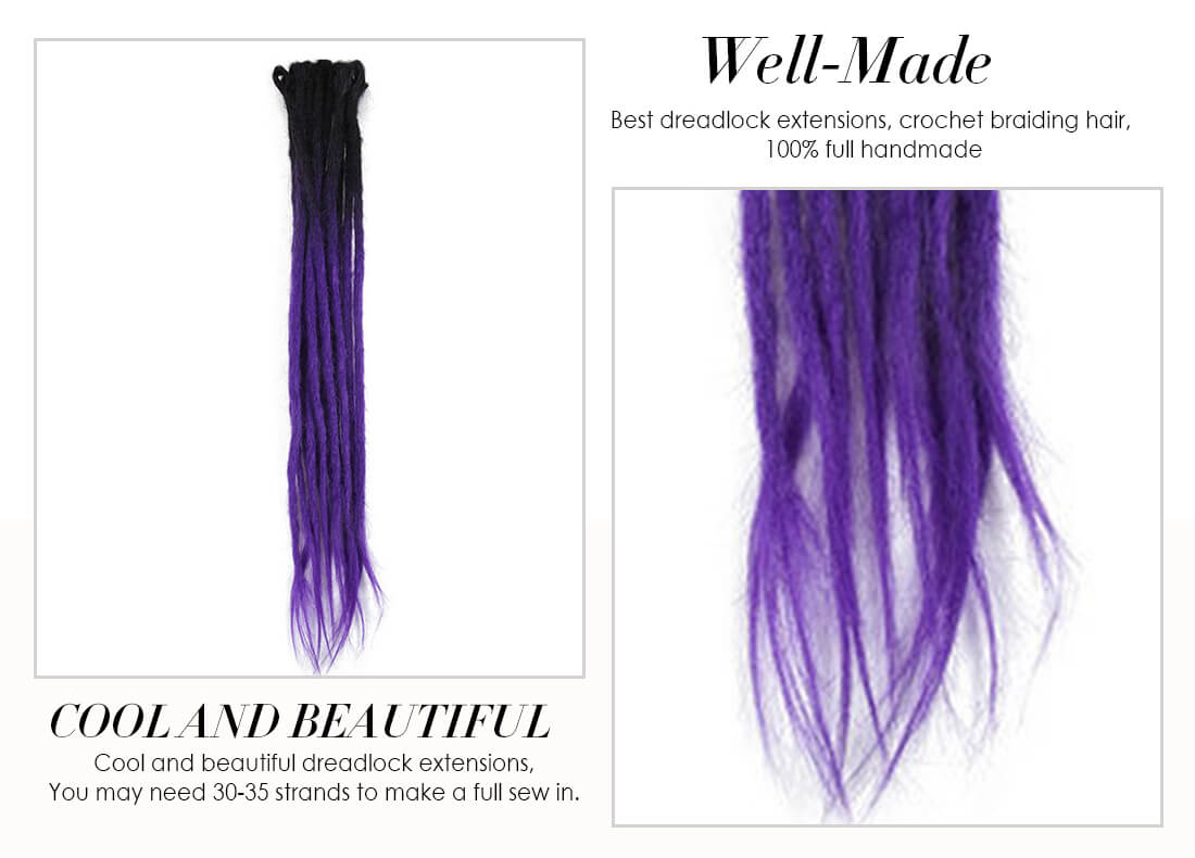 Black/Purple 2-12 Crochet Hair Dreadlock Extensions